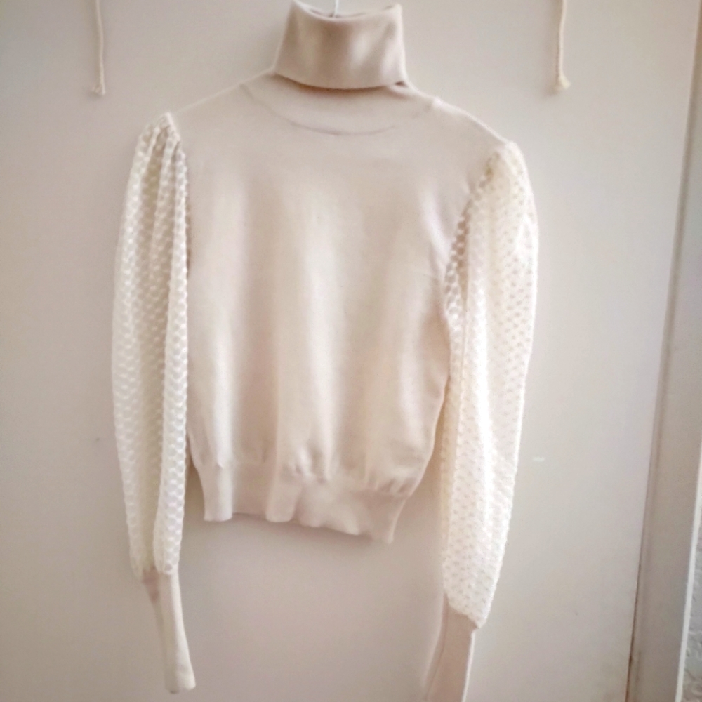 . No listing of mine has ever been worn. Tulle sleeve funnel neck shirt